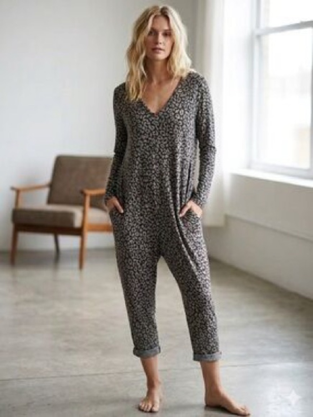 Smash + Tess The Friday Romper Grey Lola Leopard Size Large